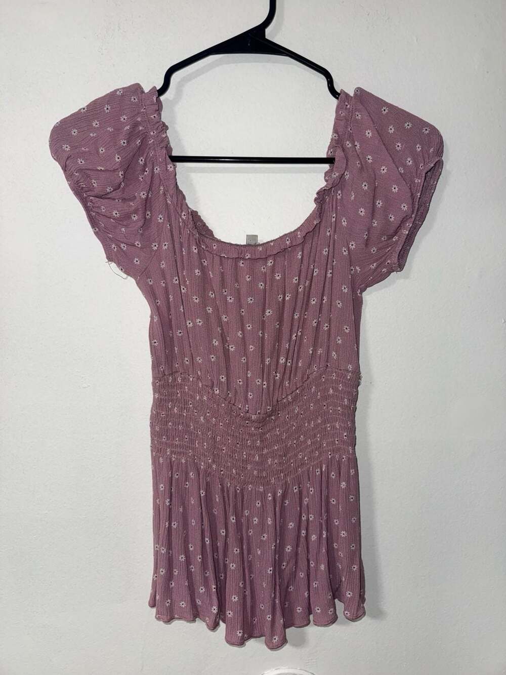 Papaya Purple White Floral Smocked Puff Sleeve Milkmaid Top Medium